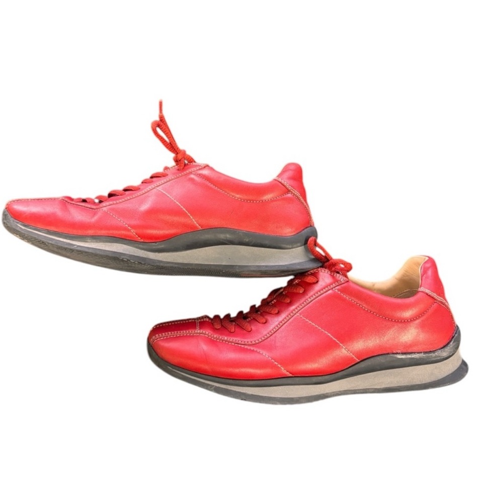 Prada Vintage Red Leather Sneakers Women's Size 8 Lace-Up Low Top Logo Sole GUC - Picture 5 of 8